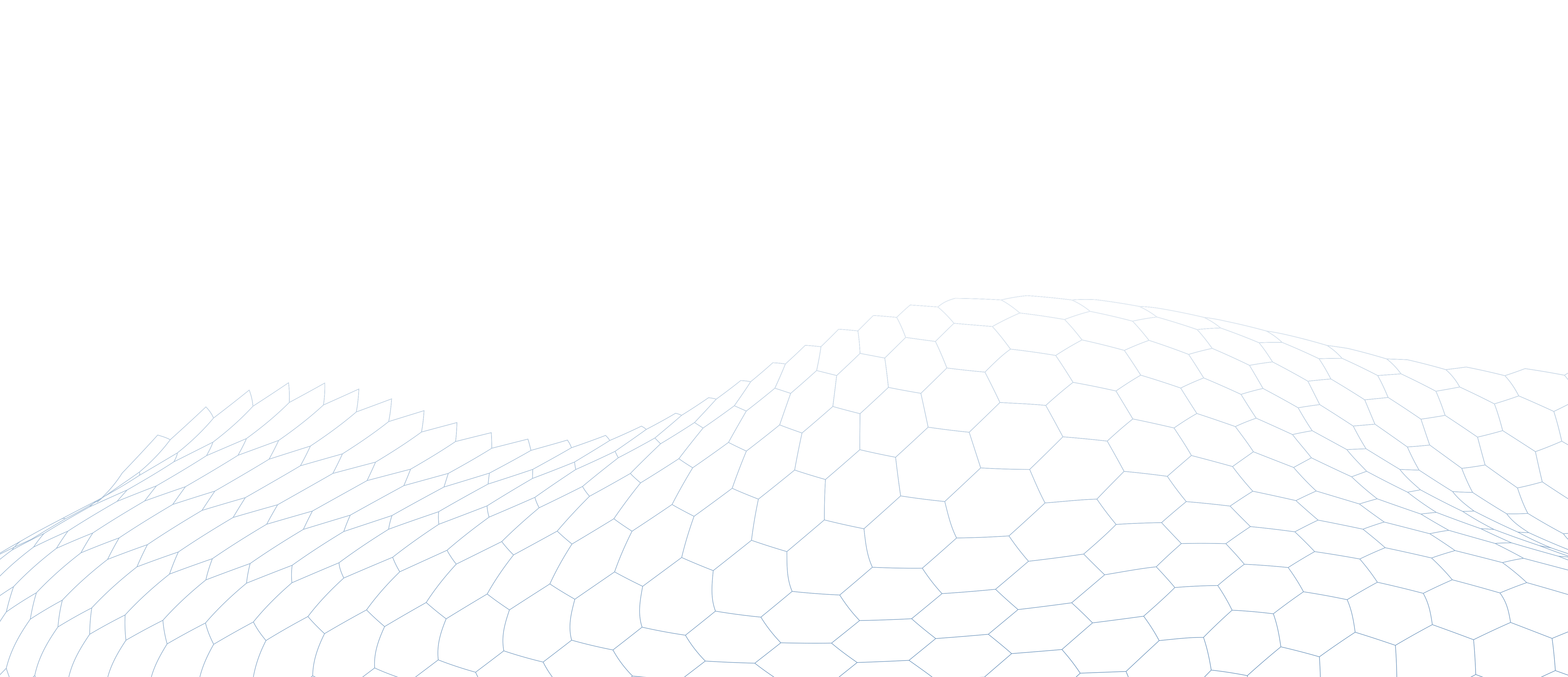 A black background with a wave-like grid of hexagons outlined in blue, forming a 3D mesh surface that rises and falls across the lower part of the image.