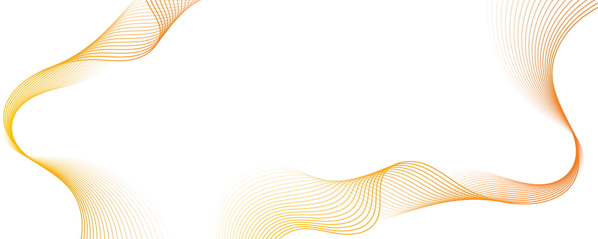 Abstract orange wavy lines form a dynamic border along the left, bottom, and right edges of a white background, creating a modern, flowing frame with an open center.