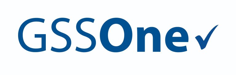 The image features the text GSSOne in bold blue letters, with a blue check mark integrated at the end of the word. The white background highlights our approach to modern, clean branding.